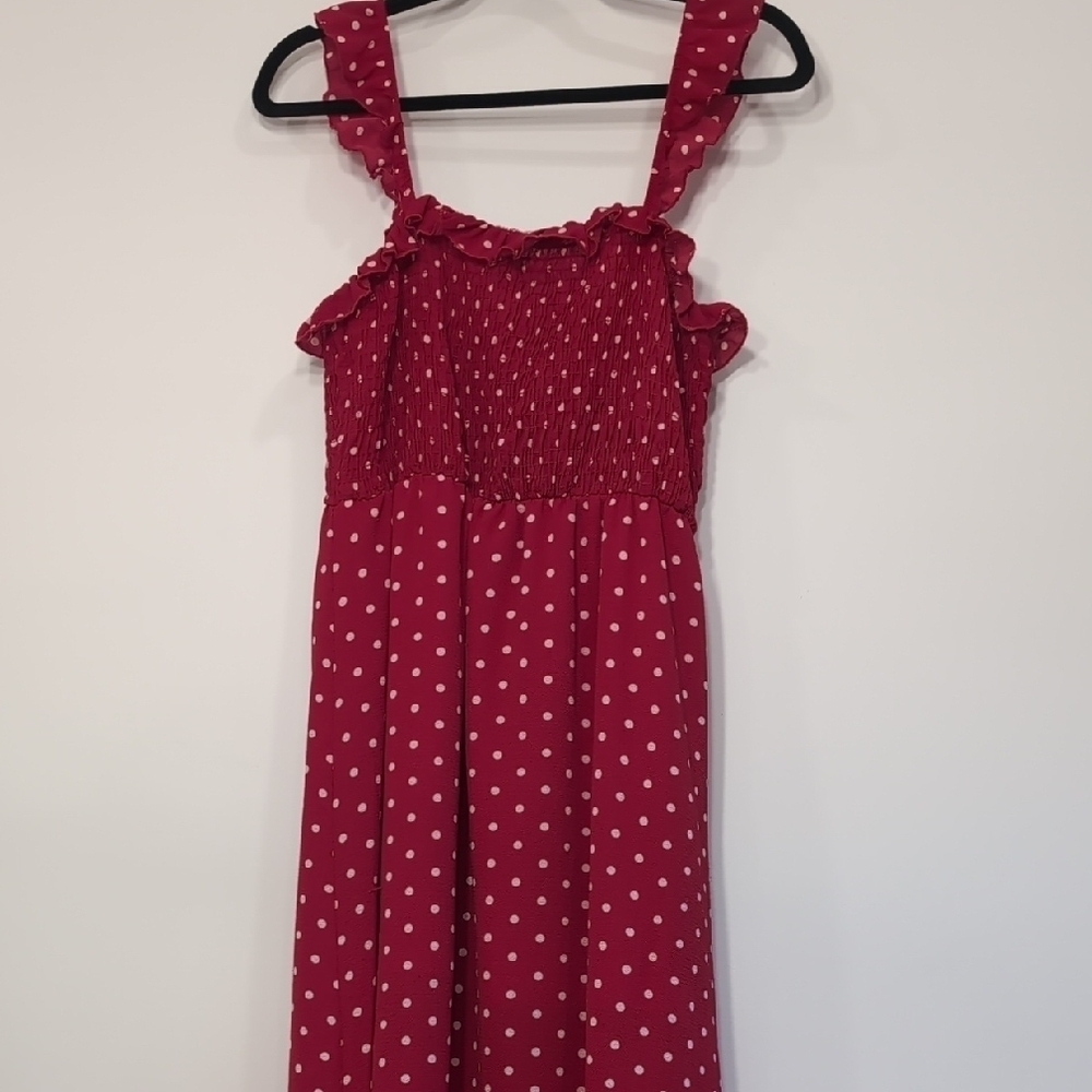Peach Love California | Red Polka Dot Sundress With Smocked Bodice Size L
